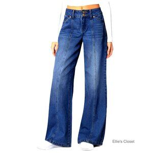 High Waisted Wide Leg Jeans with Stretch Seamed Front Straight Leg